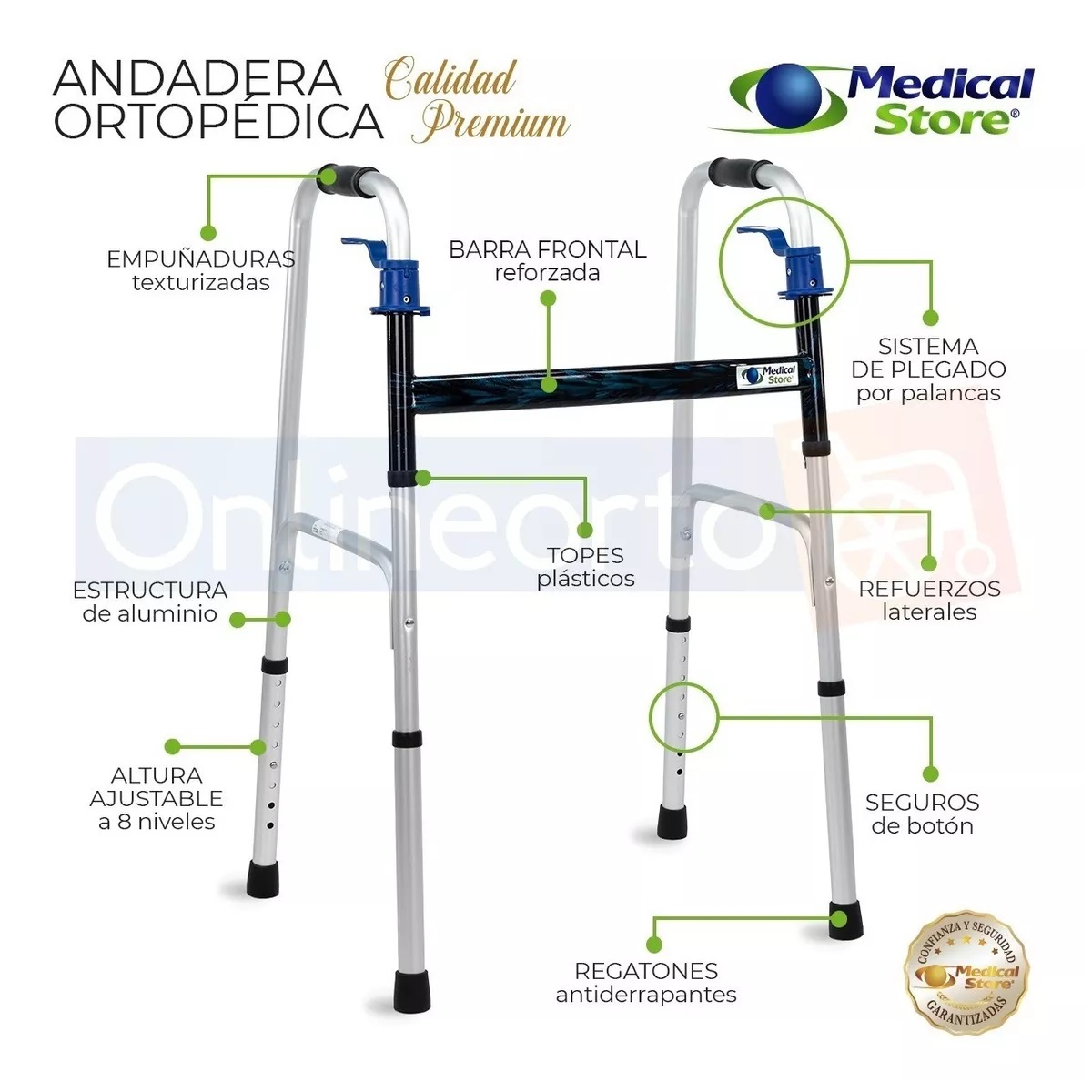 Andadera Para Adulto Ligera Ortopédica Abatible Aluminio