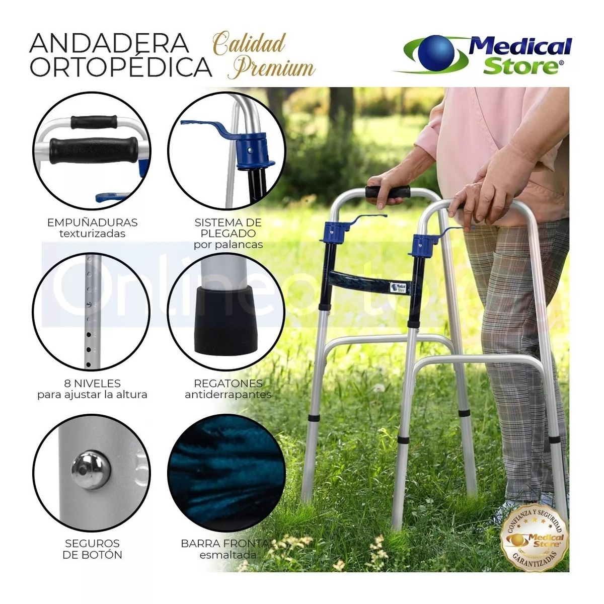 Andadera Para Adulto Ligera Ortopédica Abatible Aluminio