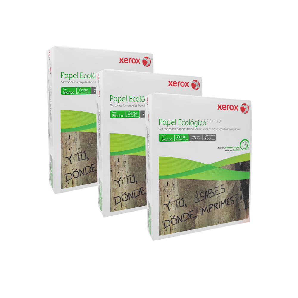 Paquete de Hojas de Papel Xerox Papel Ecologico Blanco, Carta - 500 hojas