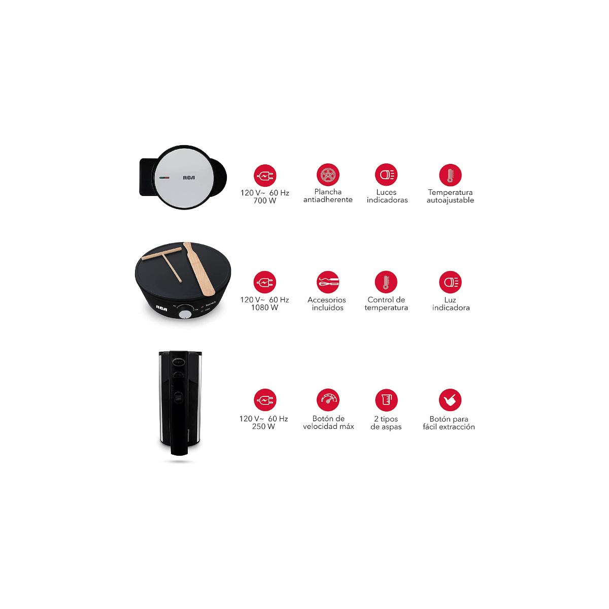 RCA Combo Dulce (Waflera + Crepera + Batidora) RC-CD