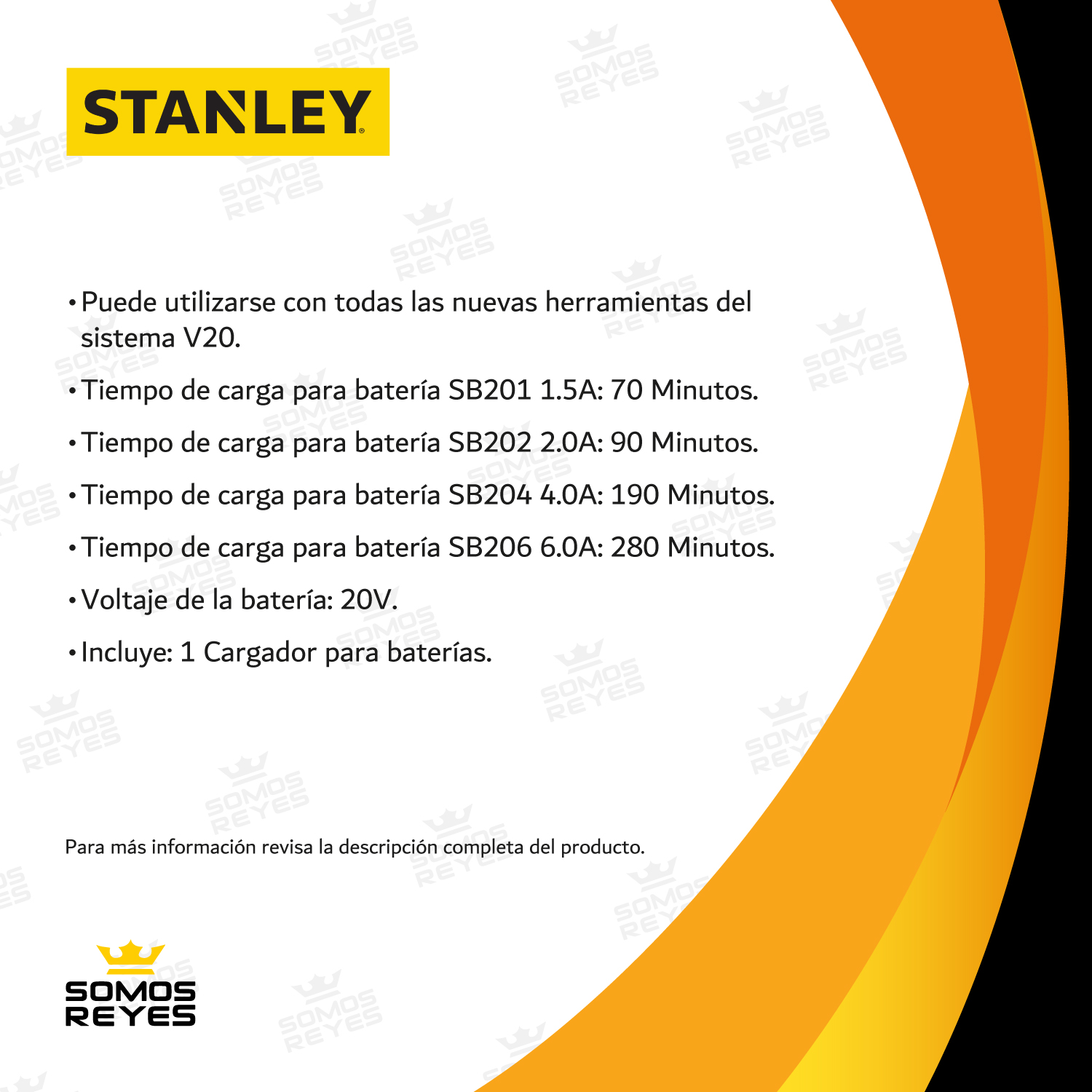 Cargador Para Baterias 20V Herramientas Inalambricas Stanley 