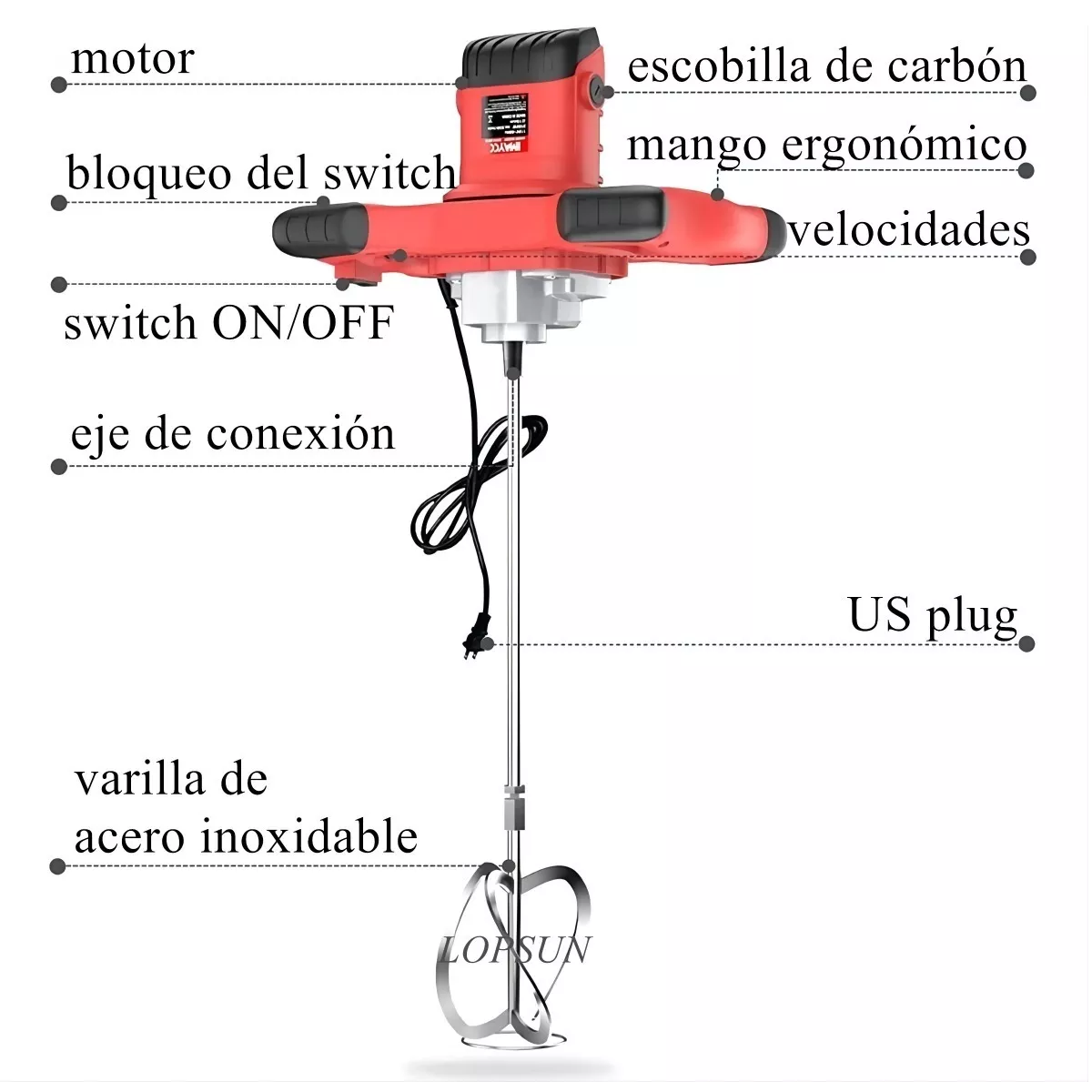 Mezcladora Eléctrica De Cemento/pintura Velocidad Ajustable