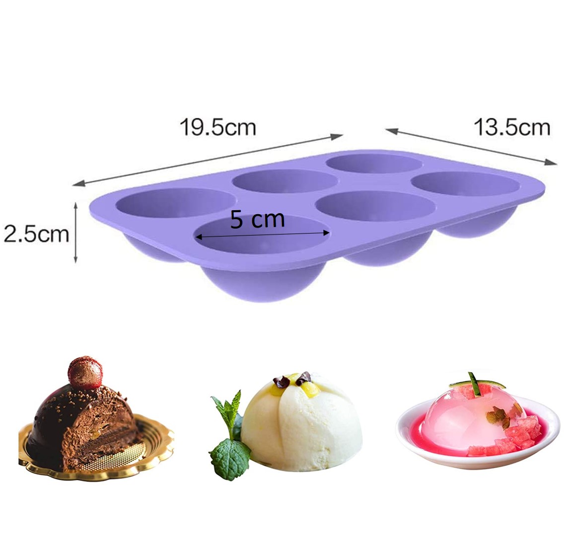 Set 2 moldes de silicón Media Esfera 5 cm para Chocobombas y Repostería
