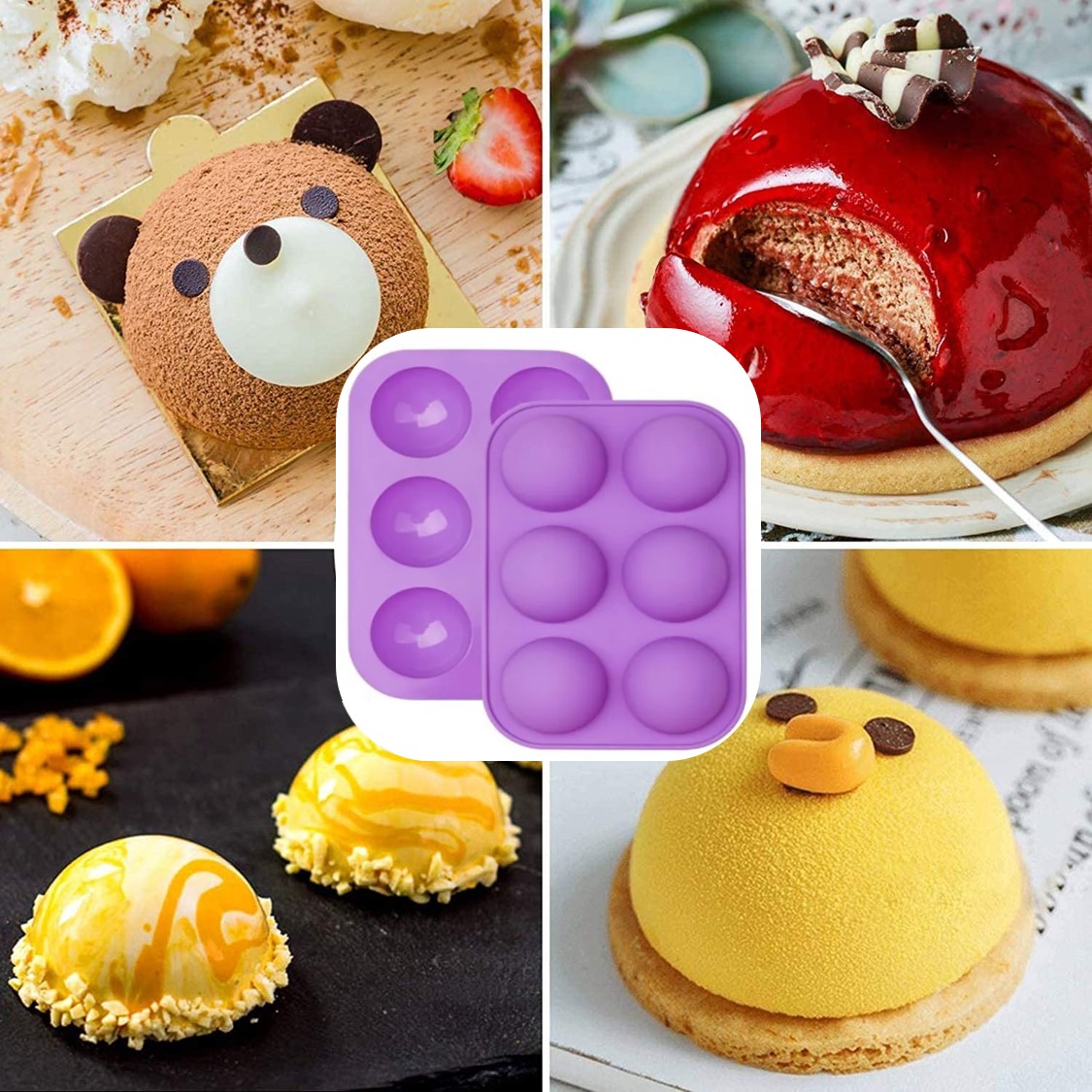 Set 2 moldes de silicón Media Esfera 5 cm para Chocobombas y Repostería