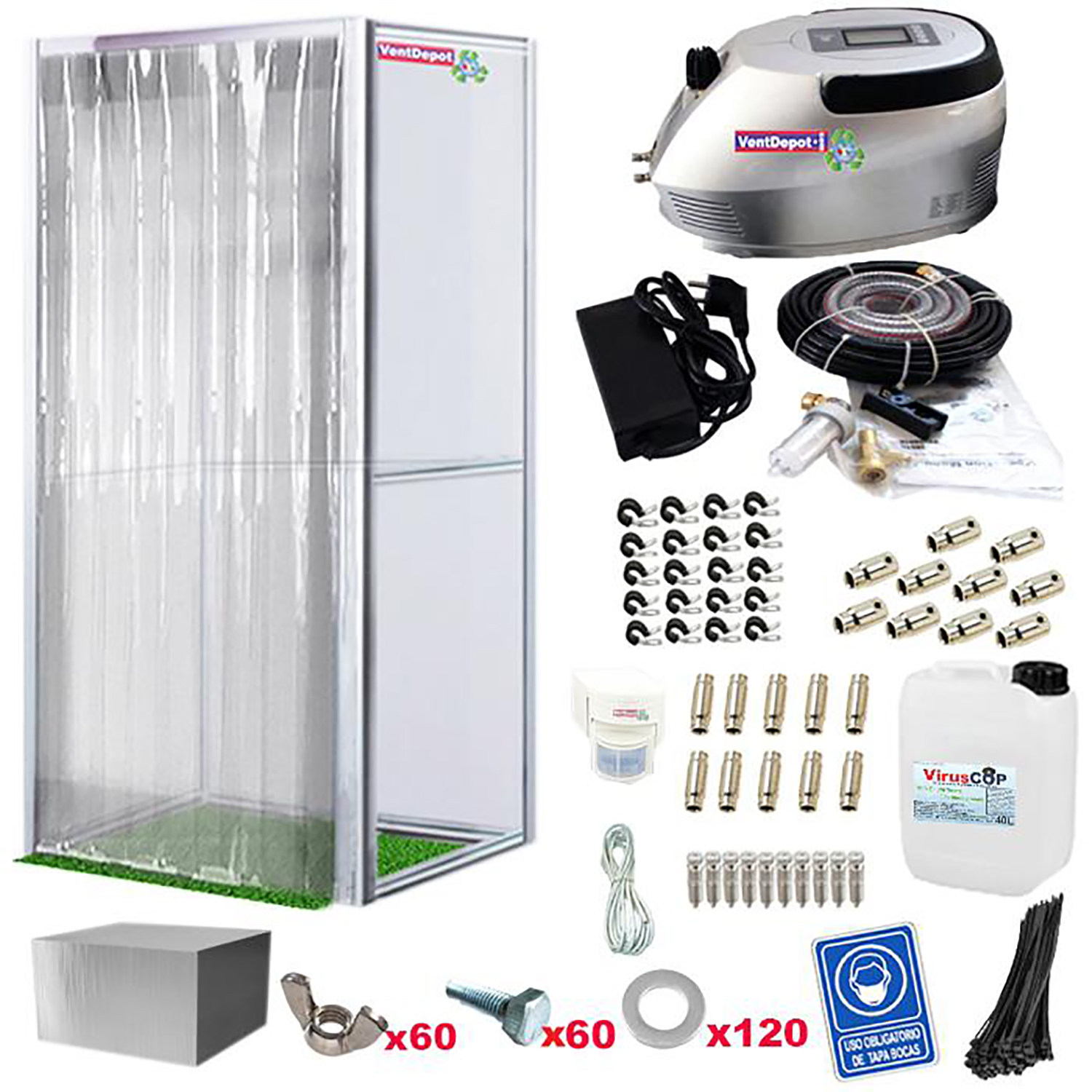 Cabinas Desinfectantes MXSCB-003-1 1x2,2x1m Acrílico 180 personashr Bidón 40L Botón OnOff Alta Presión, SafeCab