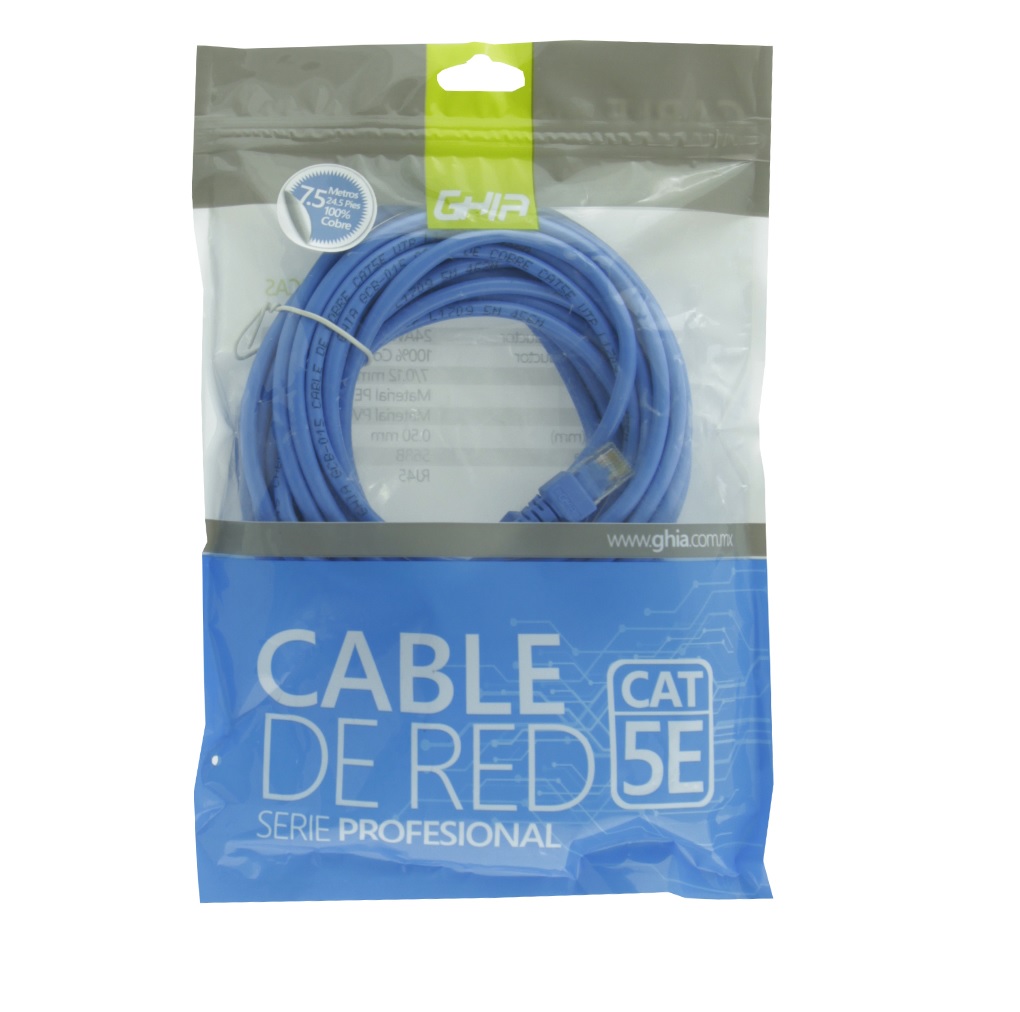 Cable de red GHIA GCB-017 7.5 metros 100% cobre Color azul internet pc redes laptop mac casa