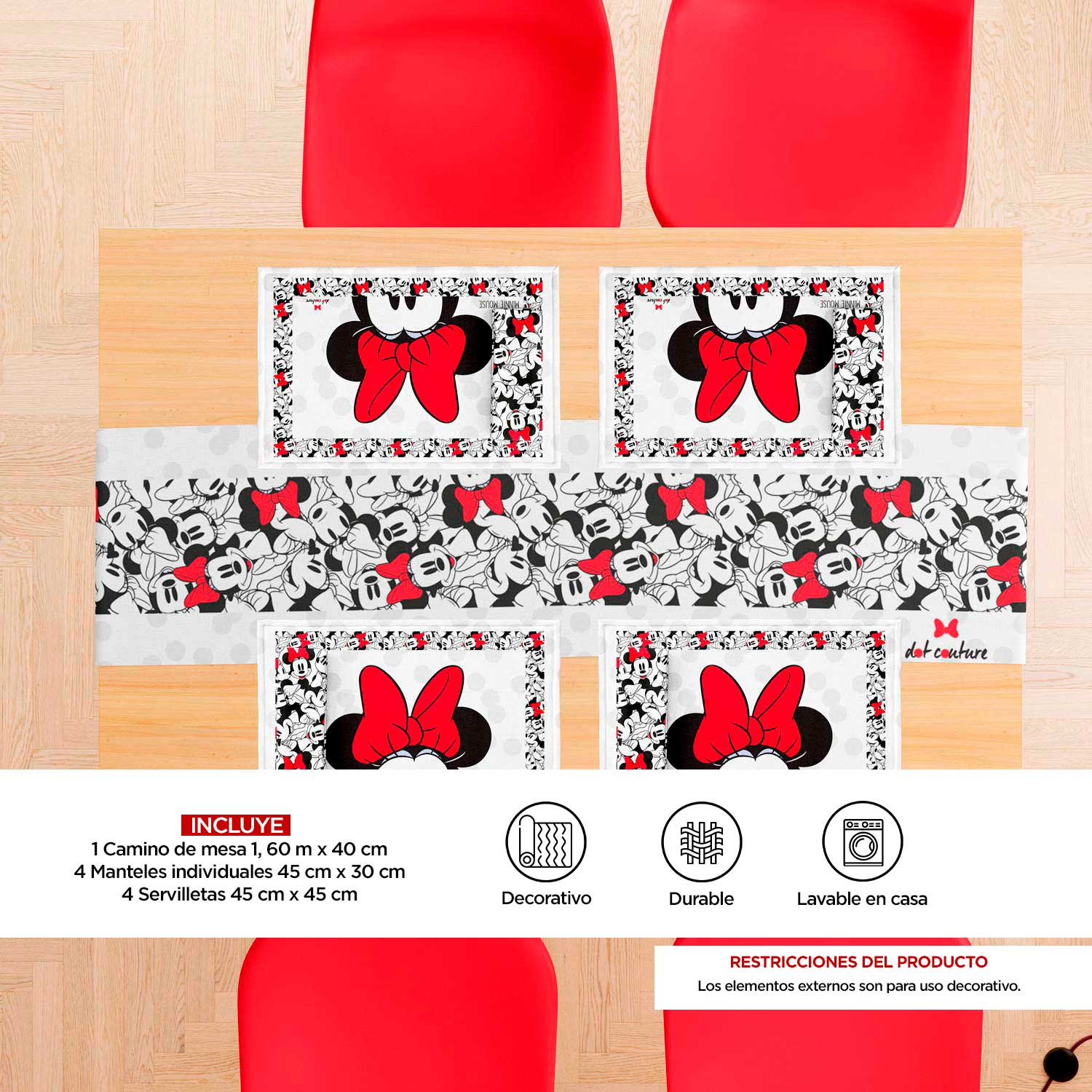 Set camino de mesa Minnie Mouse 9 Piezas - Providencia