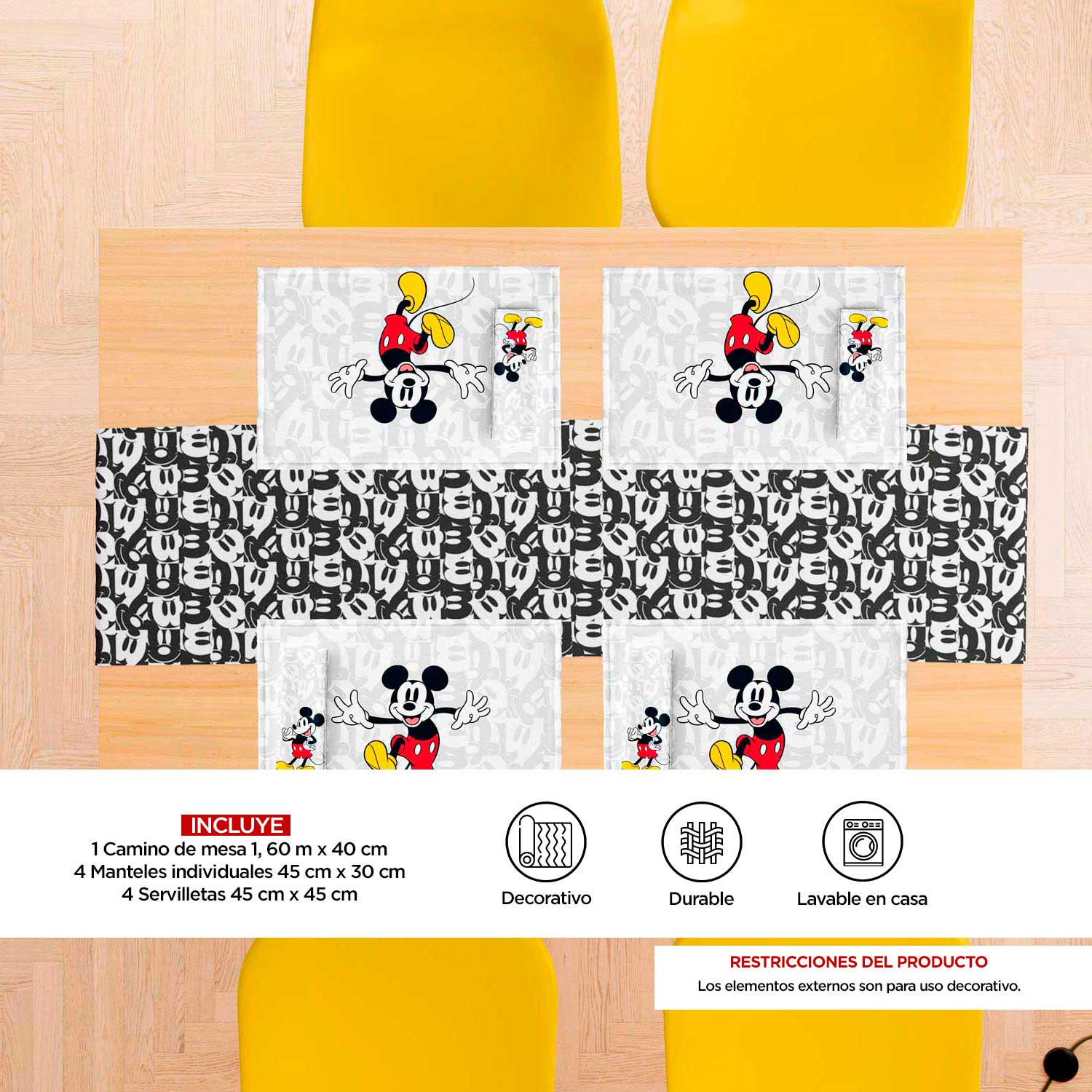 Set camino de mesa Mickey Mouse 9 Piezas - Providencia