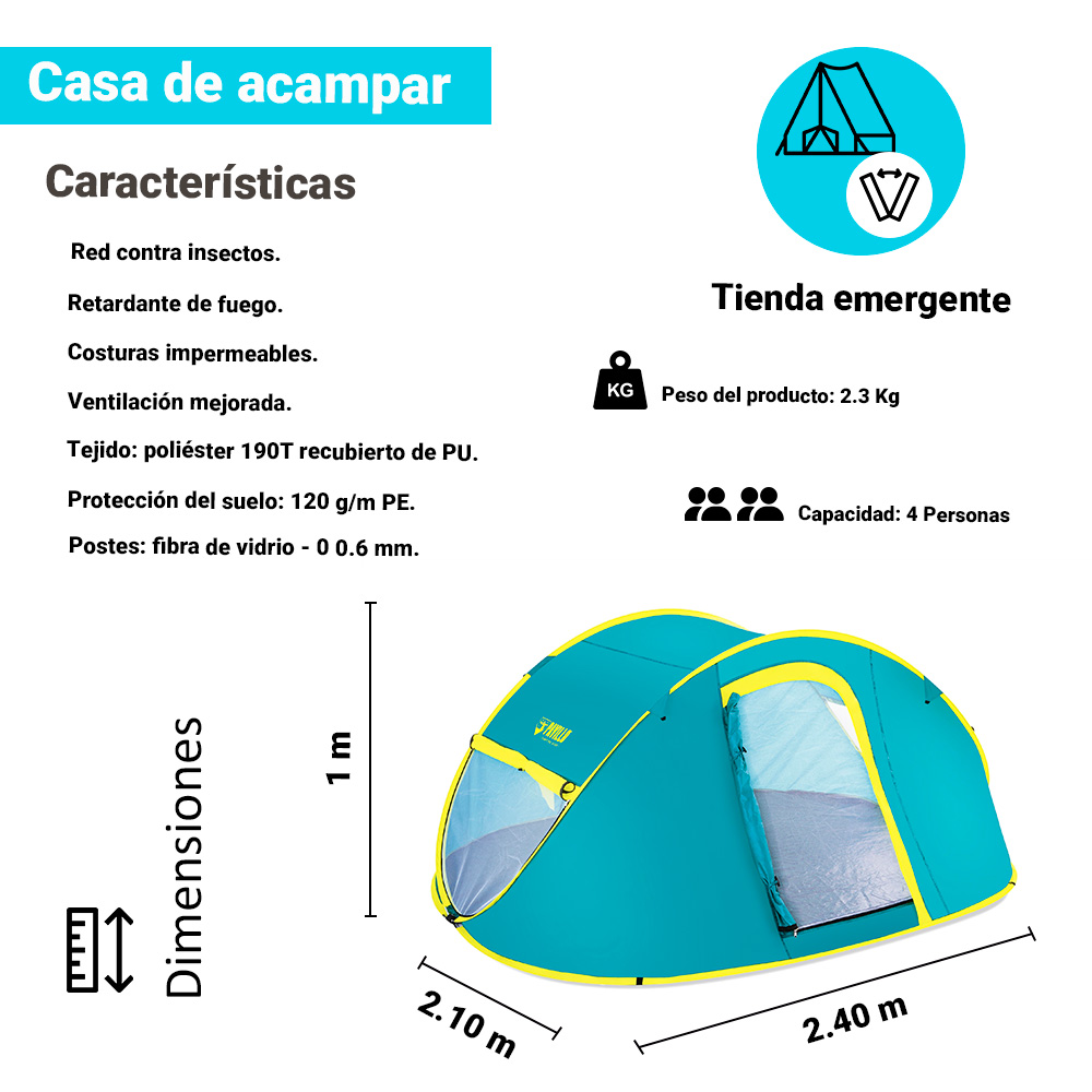 Tienda De Campaña Domo Grande Bestway Camping 4 Personas