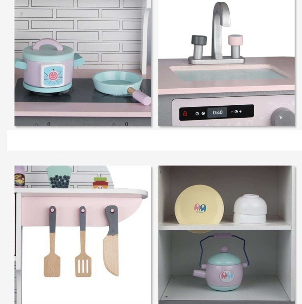 Cocina de juguete interactiva premium hecha de madera con los mas finos detalles y acabados incluye accesorios