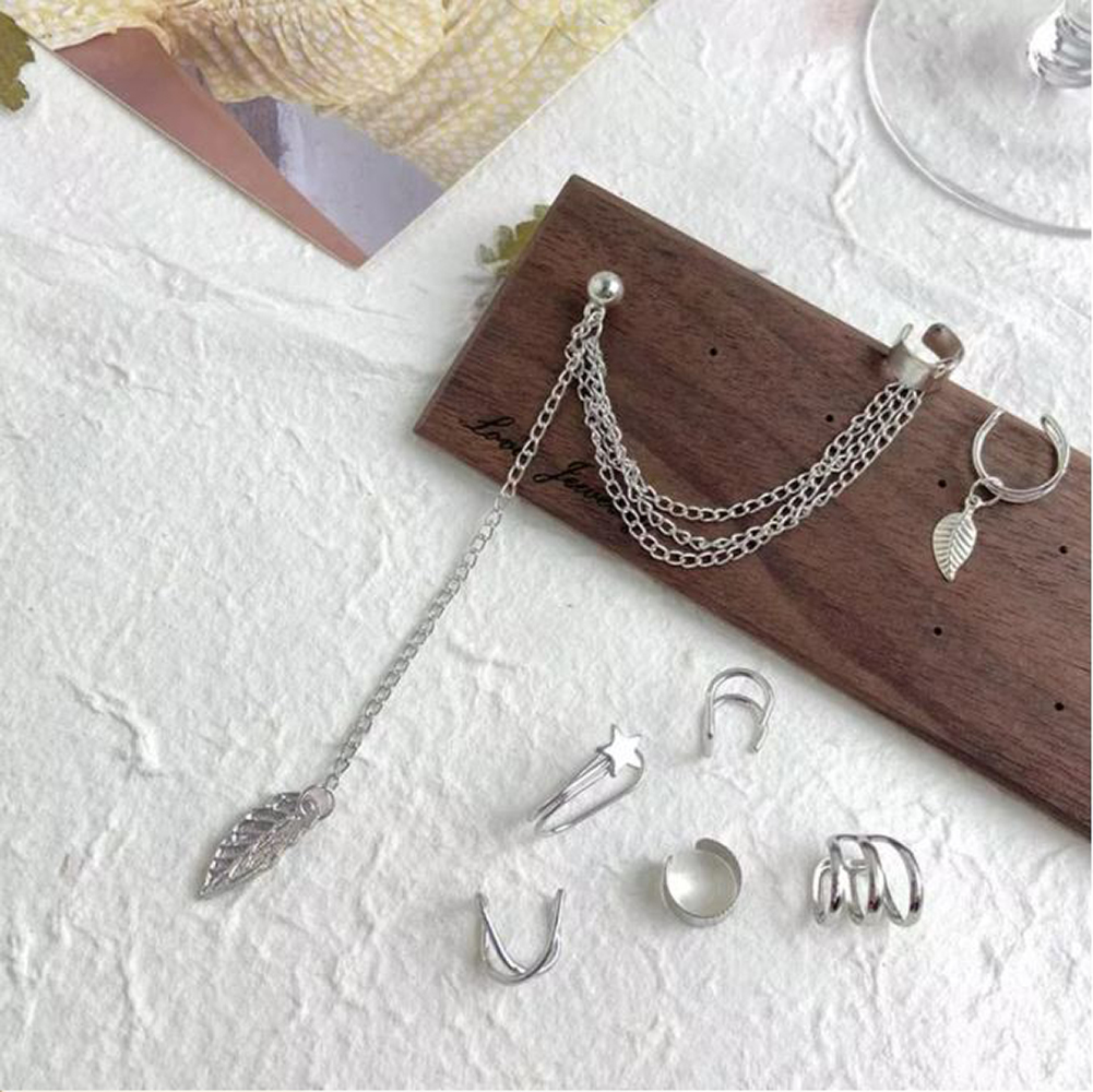 Aretes de Clip, Aretes de Cartílago, Aretes Trepadores de Cadena Punk, Aretes de Aro Ear Cuff Clip On No Piercing - Plateados