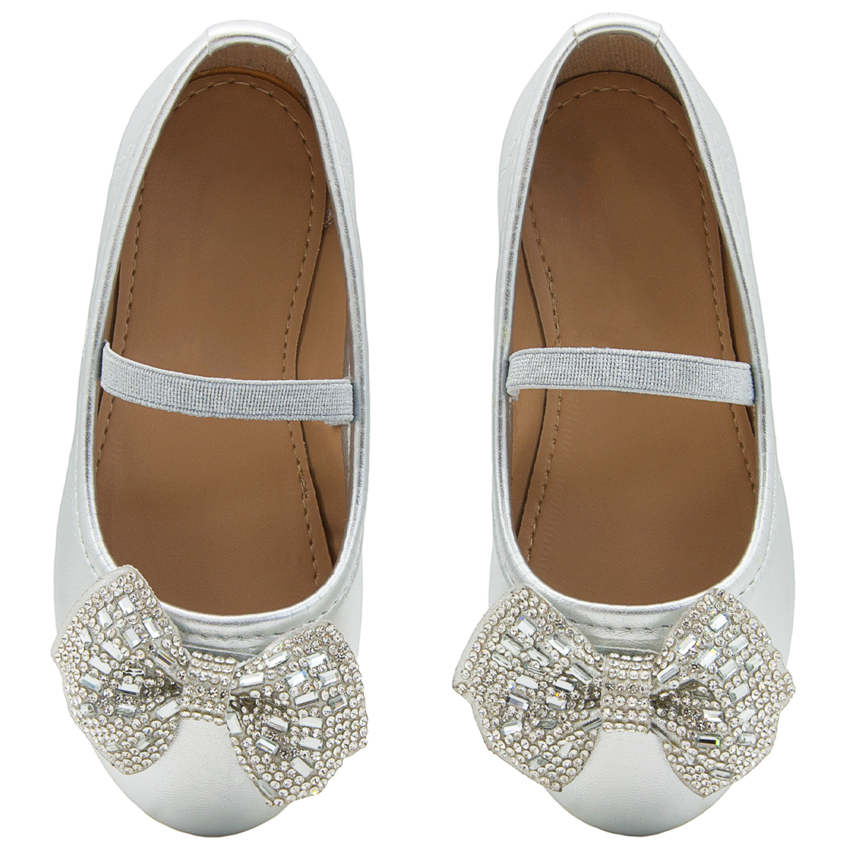 Zapato Balerina Princesa Fiesta Moño Brillos Plata 12-21.5