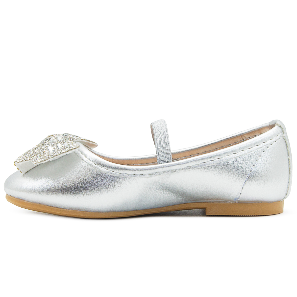 Zapato Balerina Princesa Fiesta Moño Brillos Plata 12-21.5