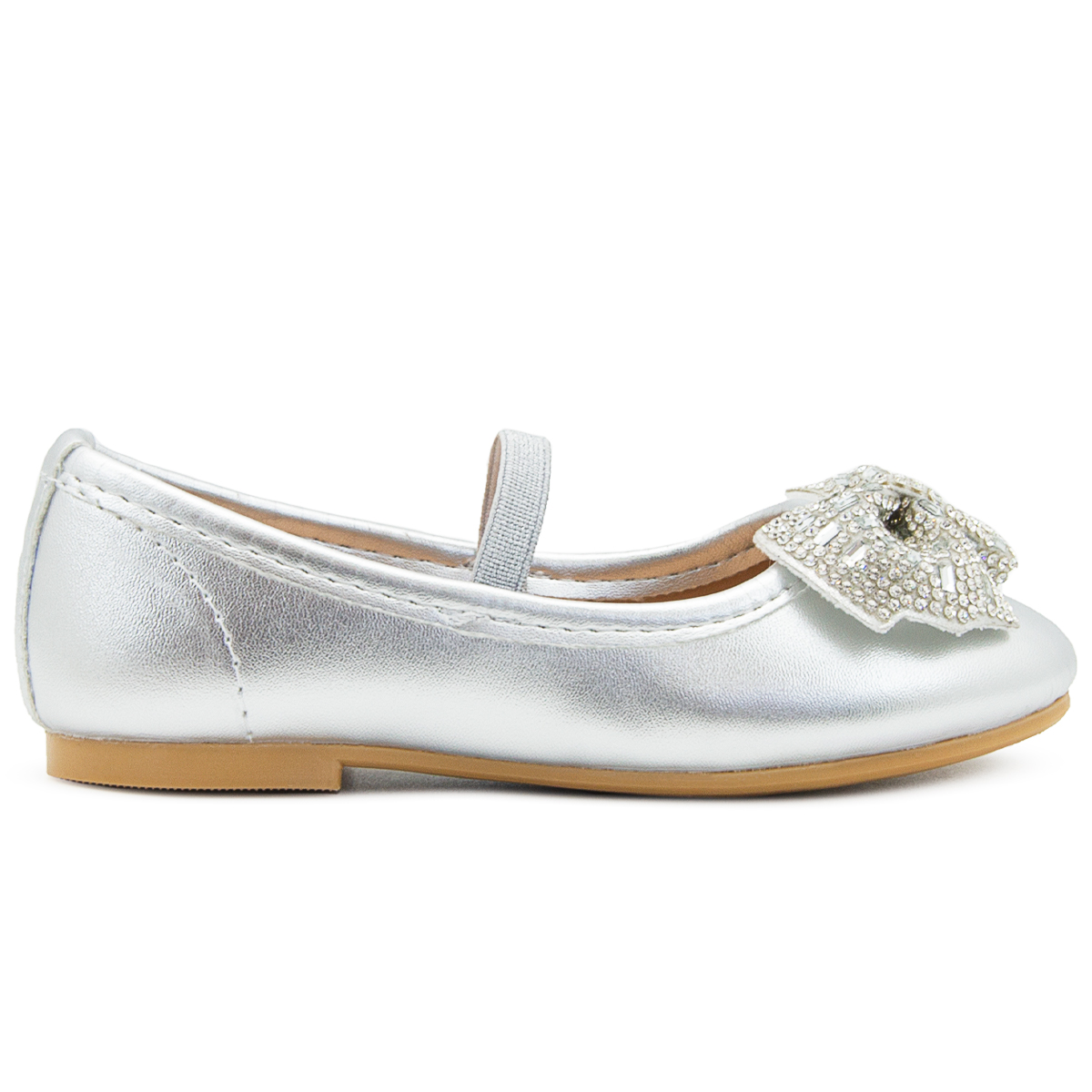 Zapato Balerina Princesa Fiesta Moño Brillos Plata 12-21.5