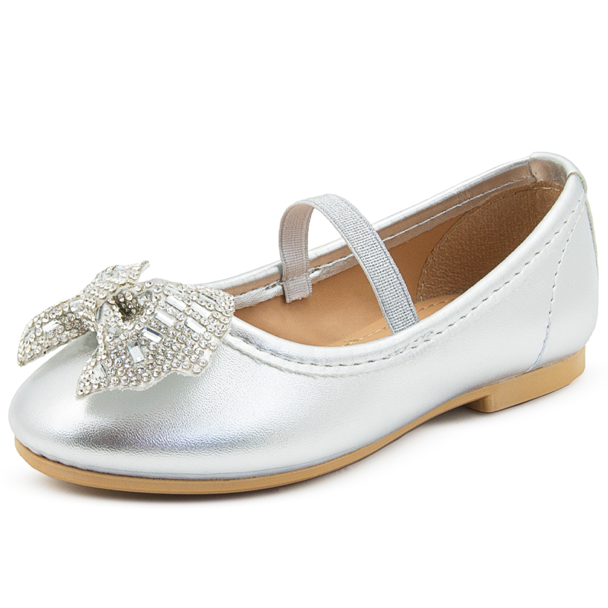 Zapato Balerina Princesa Fiesta Moño Brillos Plata 12-21.5