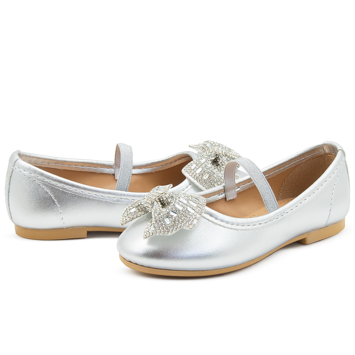 Zapato Balerina Princesa Fiesta Moño Brillos Plata 12-21.5