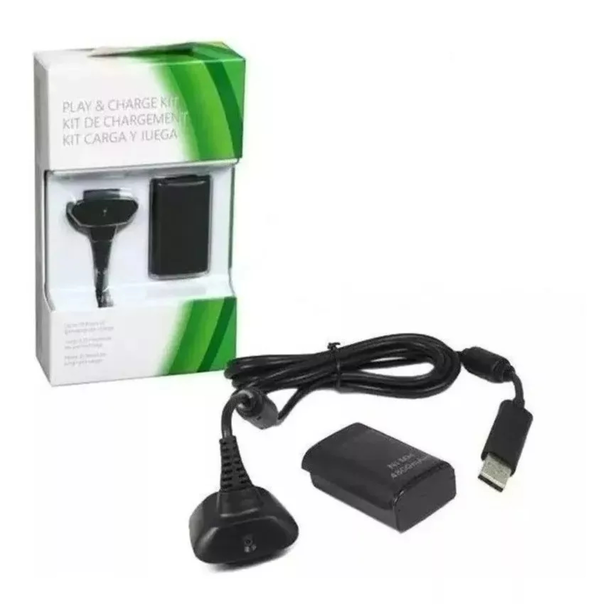 Kit Carga y Juega Pila Recargable Negra) Compatible con Xbox 360
