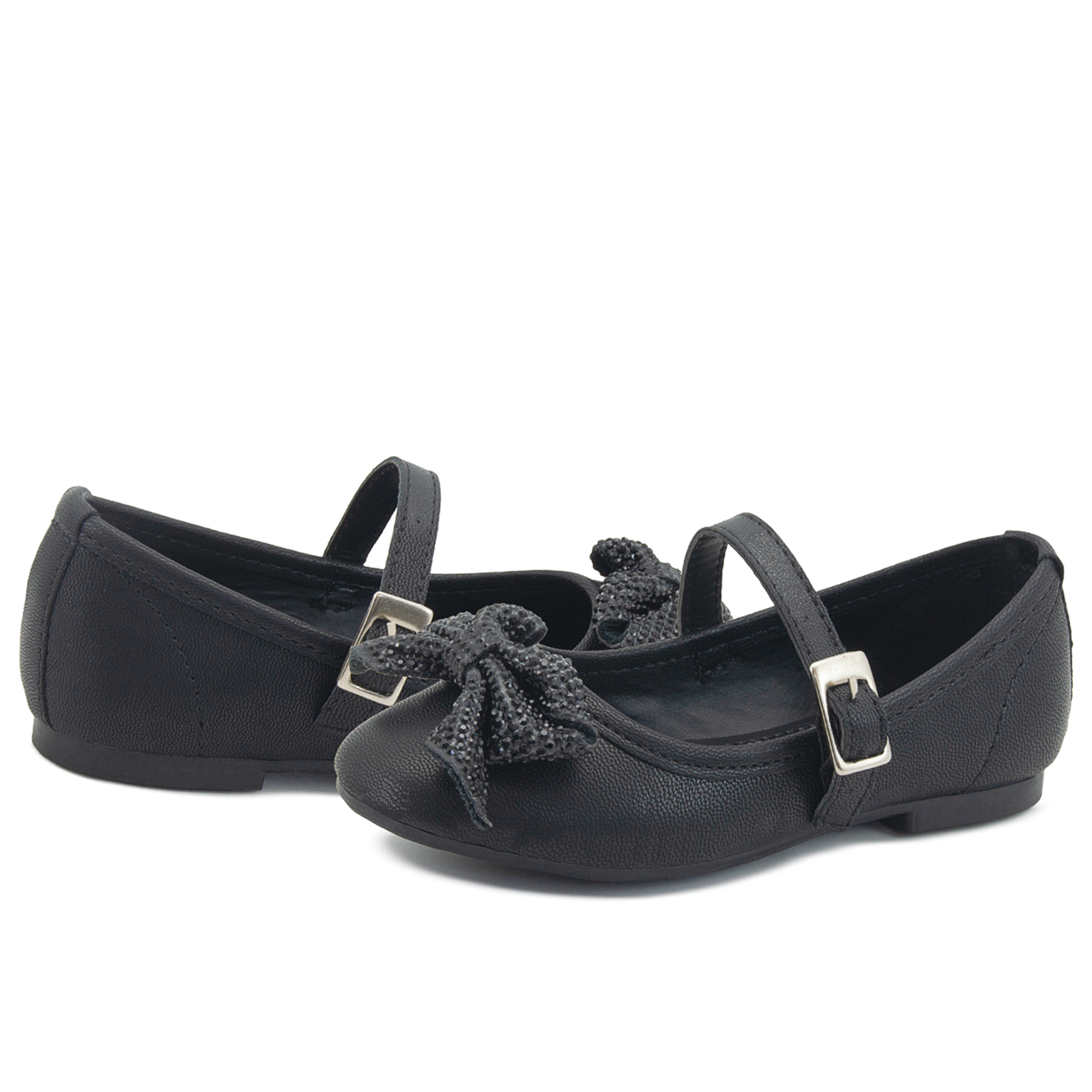 Zapato Balerina Para Niña Casual Moda Negro Moño 15-21.5