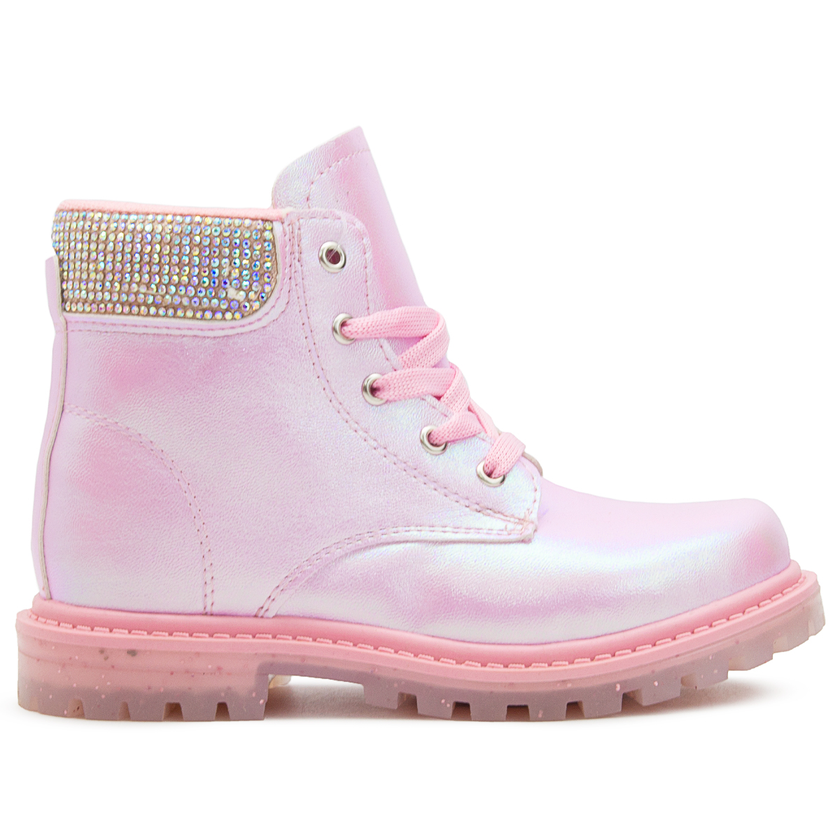 Bota Niña Moda Casual Brillos Rosa Tornasol Agujeta