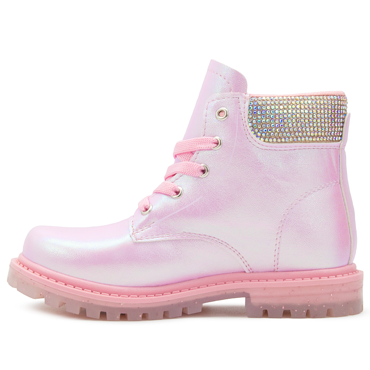 Bota Niña Moda Casual Brillos Rosa Tornasol Agujeta