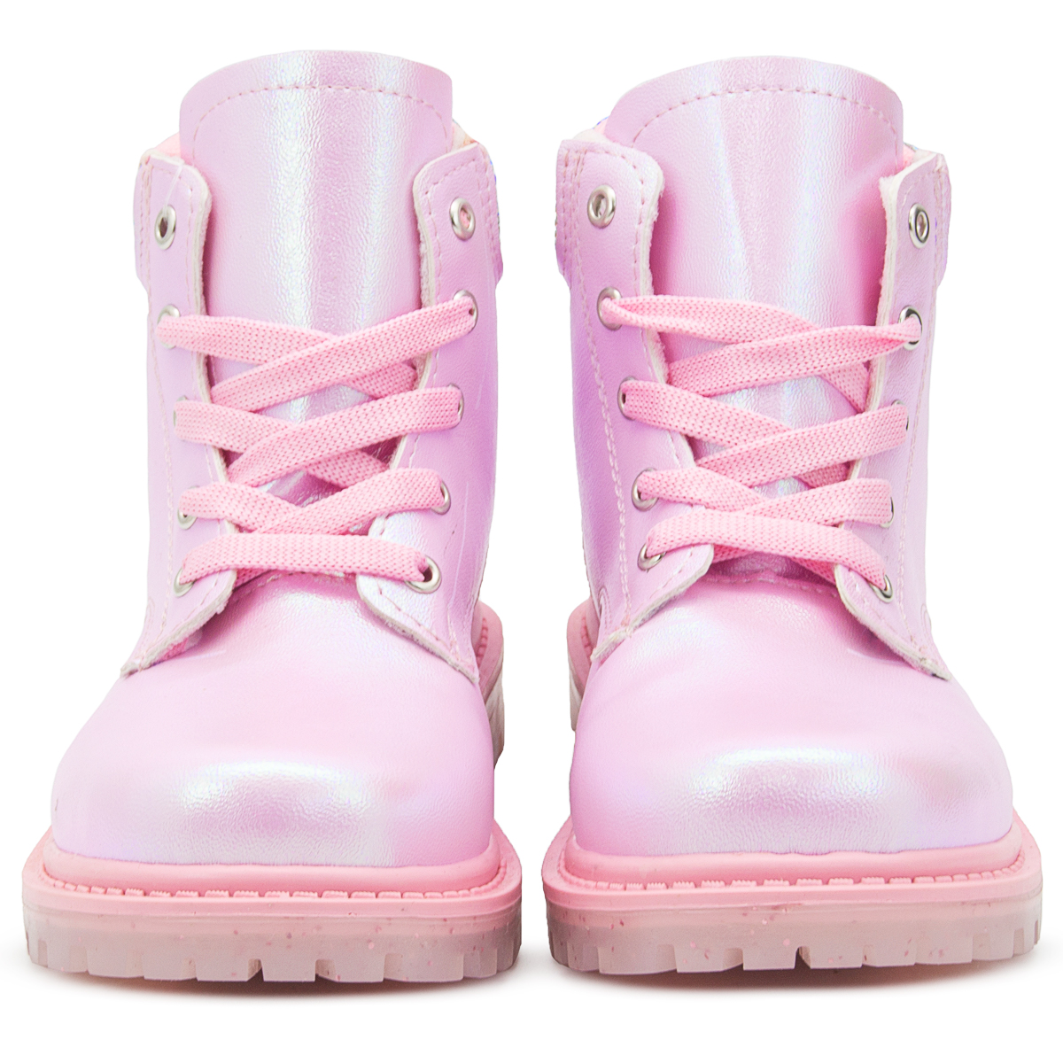 Bota Niña Moda Casual Brillos Rosa Tornasol Agujeta