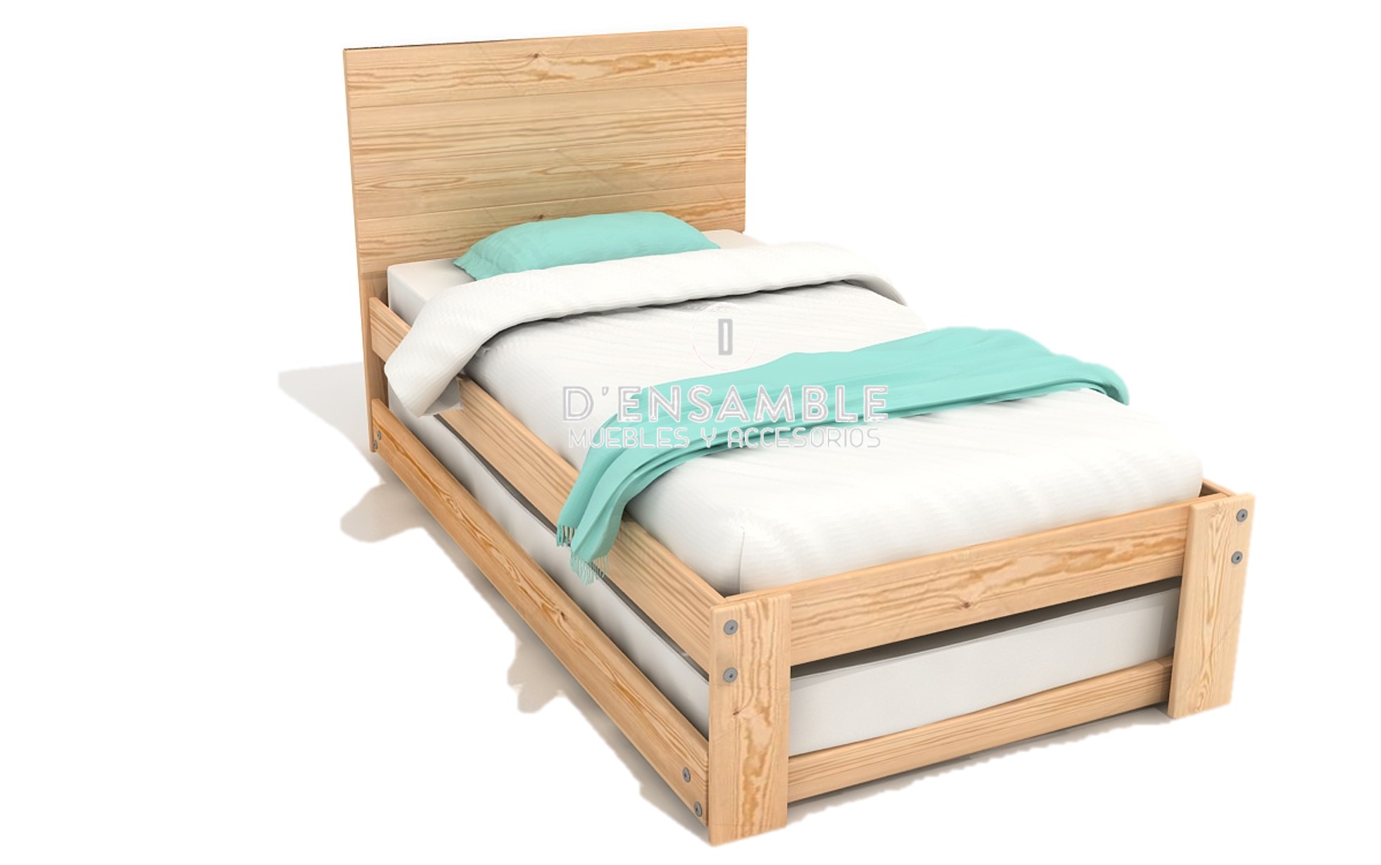 Cama Individual con Cabecera y base canguro móvil