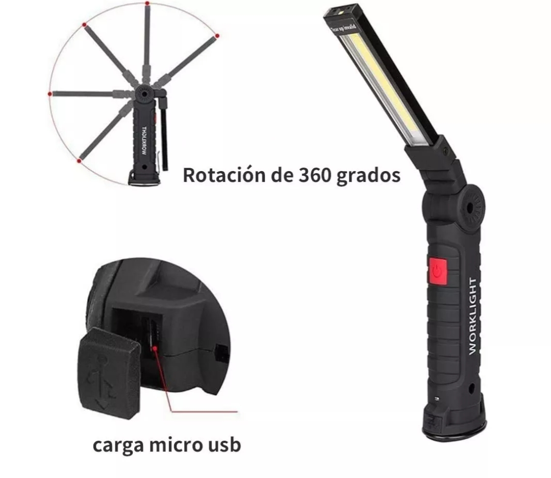 Luz De Trabajo Led Linterna Recargable Giratoria Plegable