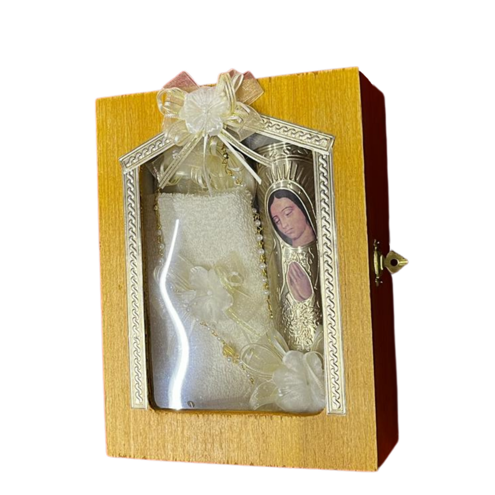 Kit de bautizo completo, incluye rosario gratis, toalla, vela y concha de bautizo