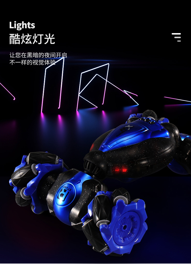 Carro acrobático de control remoto  todo terreno con luz led .