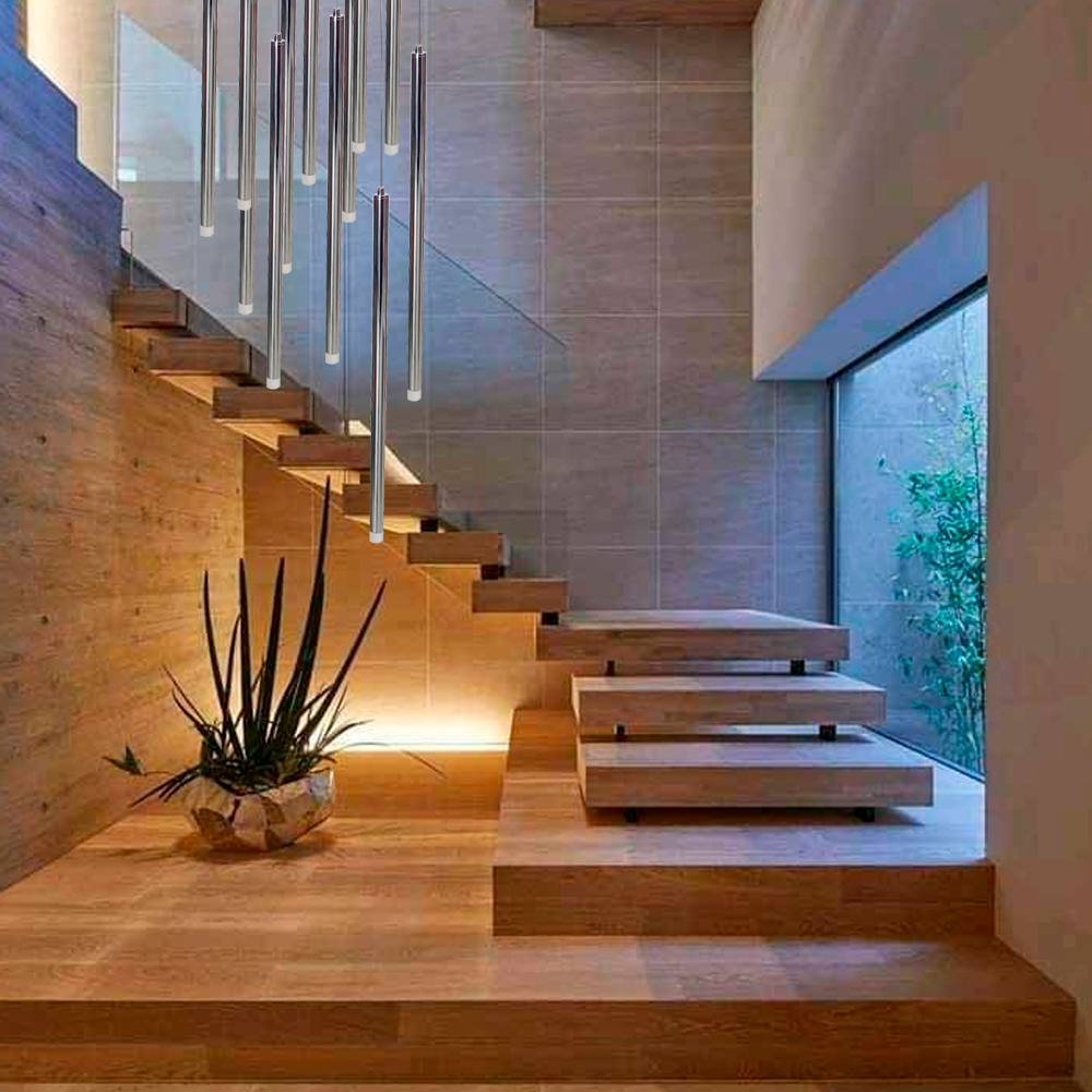 Lampara colgante led minimalista luciernagas  12 luces LED escalera descendente (Luz calida)