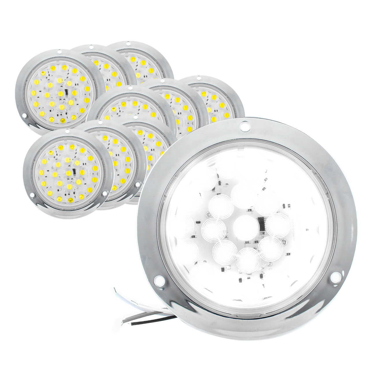 10 Plafon 24 Led Redondo Camion Cuarto Estrobo Stop 12-24v