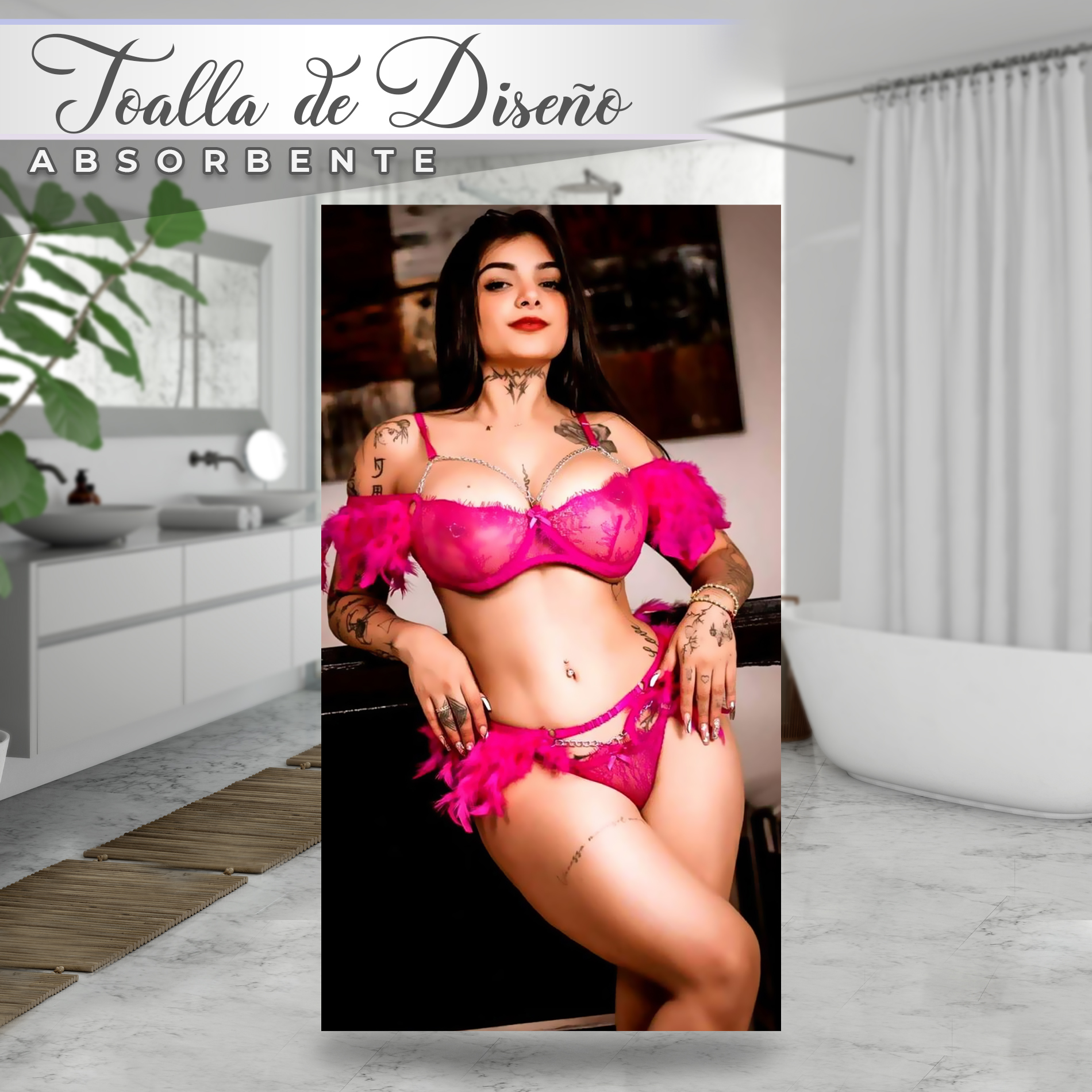 Toalla De Baño Suave Liger Diseño Karely Ruiz Rosa Microfibra de Poliéster.