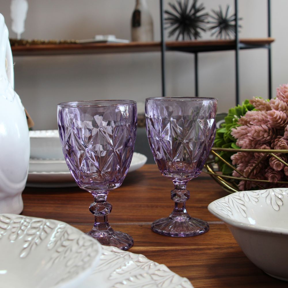 Copa de cristal hexagonal color lila