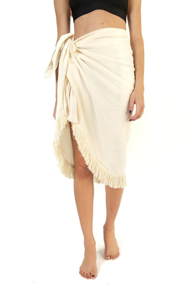 Falda de Playa hecho de Manta de Algodón deshilado, Fresco, Ropa de Playa, Pareo, Manta Deshilada de Algodón. Punto y Compra SP-FLAR