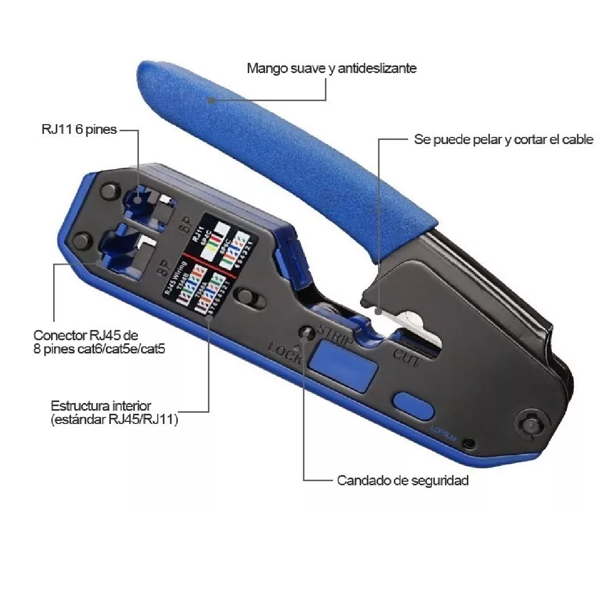 Pinza Pelacables De Cable Red Rj45 Cat6 Cat5e Cat5 Rj11 Rj12