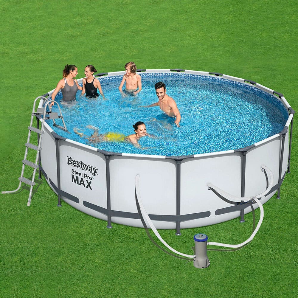 Alberca Estructural Redonda, Bestway de 457 x 107 cm, incluye bomba, cubierta y escalera