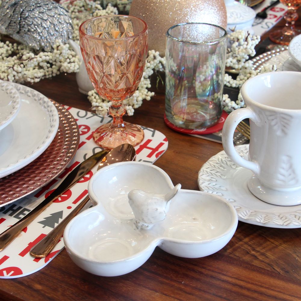 Botanero de barro esmaltado de trebol con pajaro