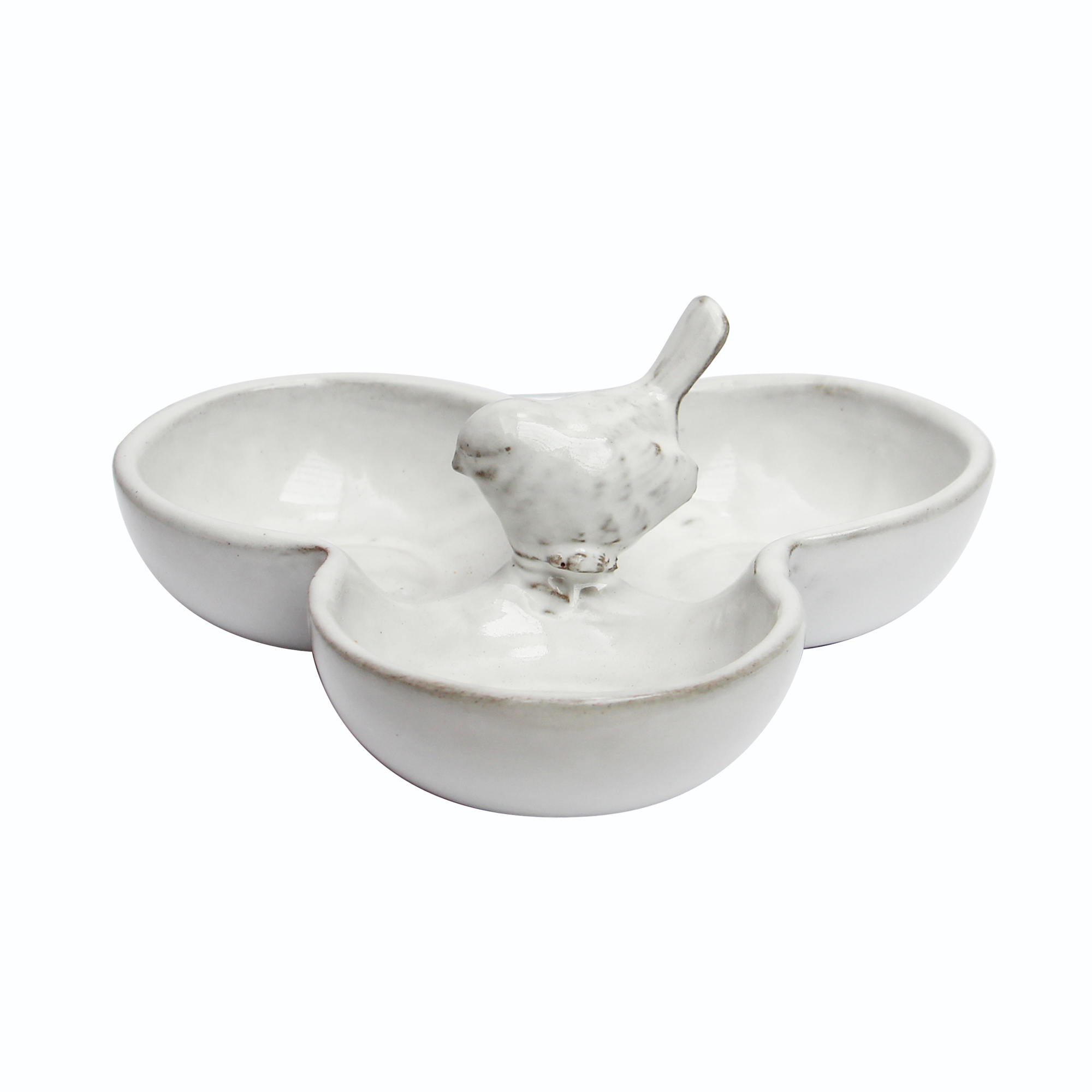 Botanero de barro esmaltado de trebol con pajaro