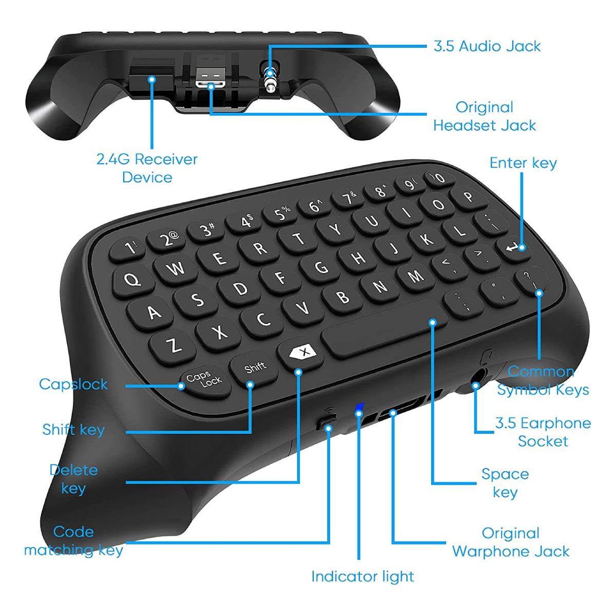 Teclado Inalambrico Compatible Xbox One S (Negro) (TYX-586B)