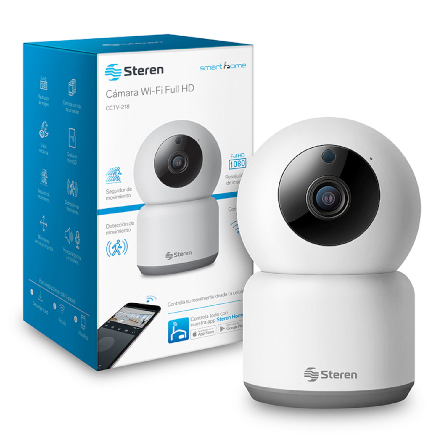 Steren CCTV-218 Cámara de seguridad Wi-Fi HD robotizada, visión nocturna, audio bidireccional 