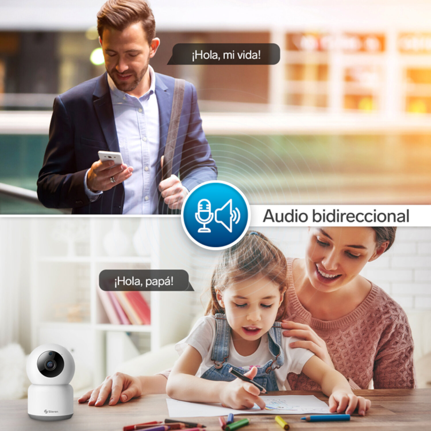 Steren CCTV-218 Cámara de seguridad Wi-Fi HD robotizada, visión nocturna, audio bidireccional 