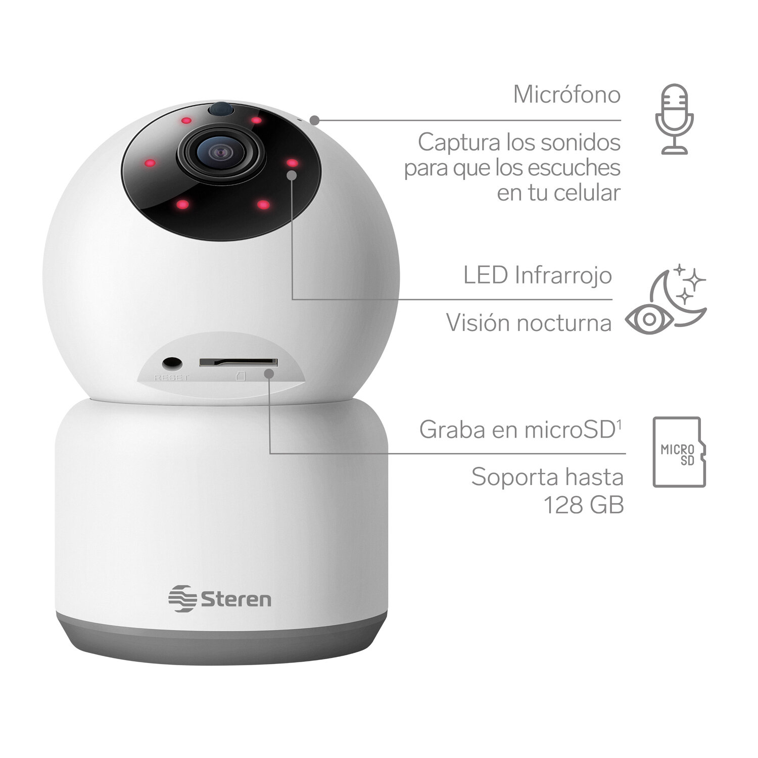 Steren CCTV-218 Cámara de seguridad Wi-Fi HD robotizada, visión nocturna, audio bidireccional 