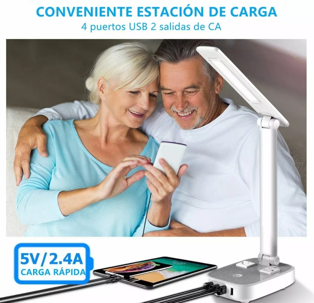 Lámpara De Escritorio Led Con 4 Usb Y 2 Salidas De Ca
