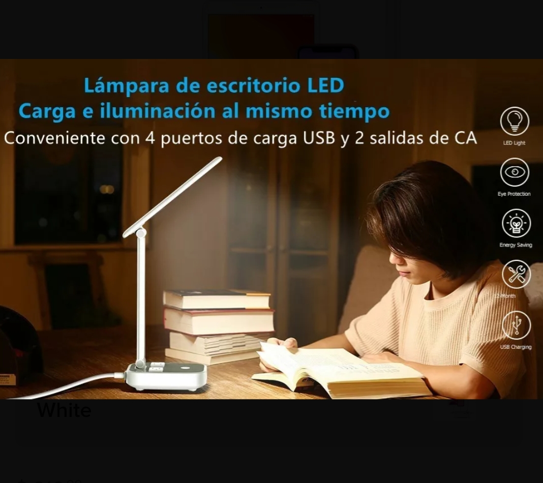 Lámpara De Escritorio Led Con 4 Usb Y 2 Salidas De Ca