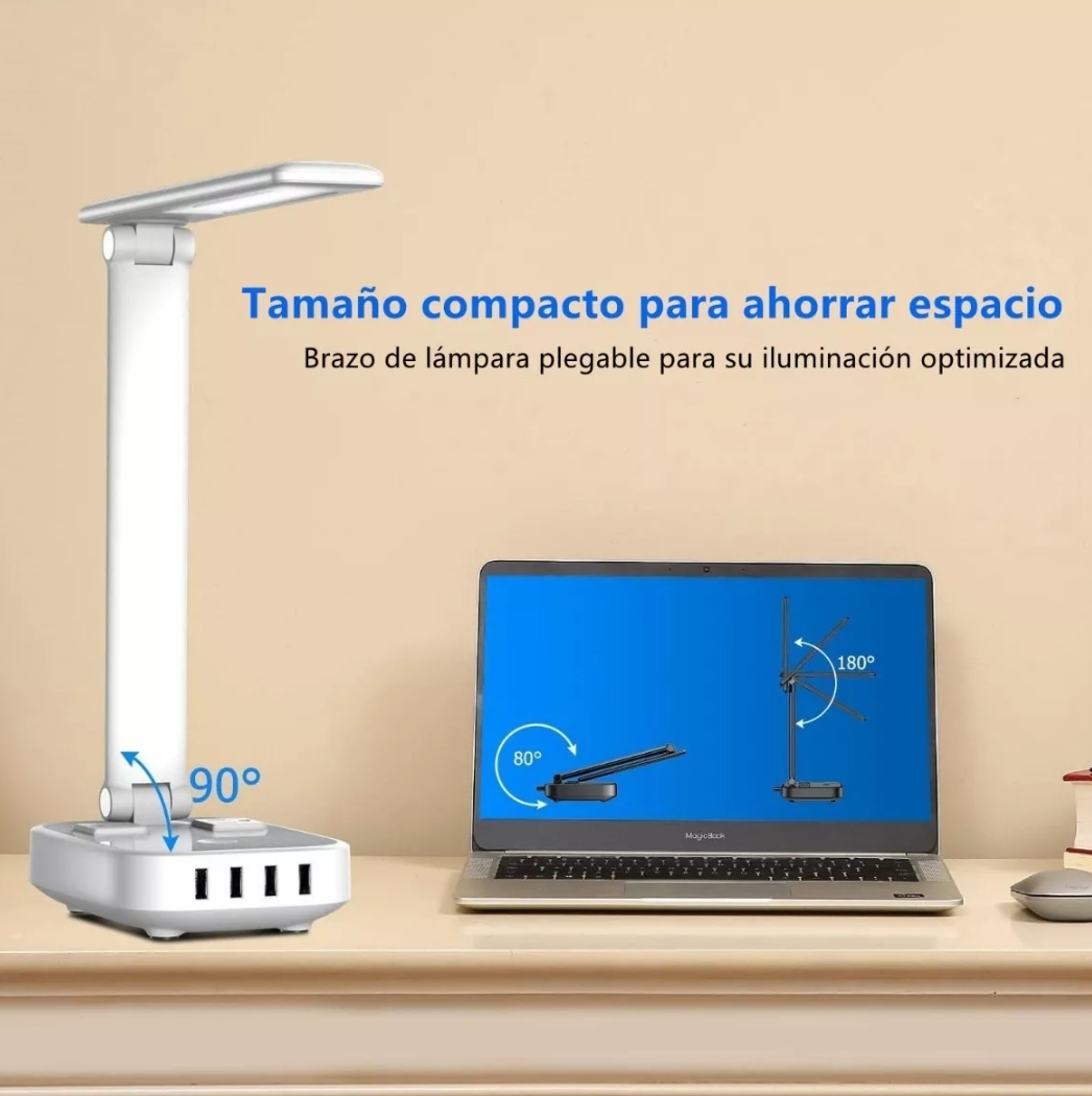 Lámpara De Escritorio Led Con 4 Usb Y 2 Salidas De Ca