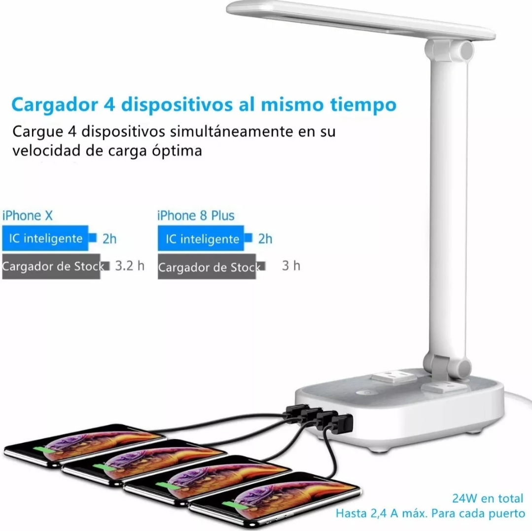 Lámpara De Escritorio Led Con 4 Usb Y 2 Salidas De Ca