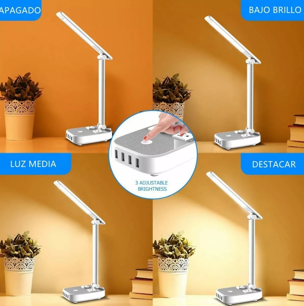 Lámpara De Escritorio Led Con 4 Usb Y 2 Salidas De Ca