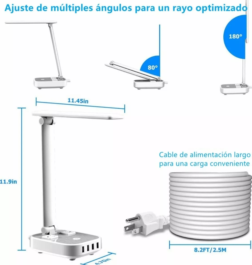 Lámpara De Escritorio Led Con 4 Usb Y 2 Salidas De Ca