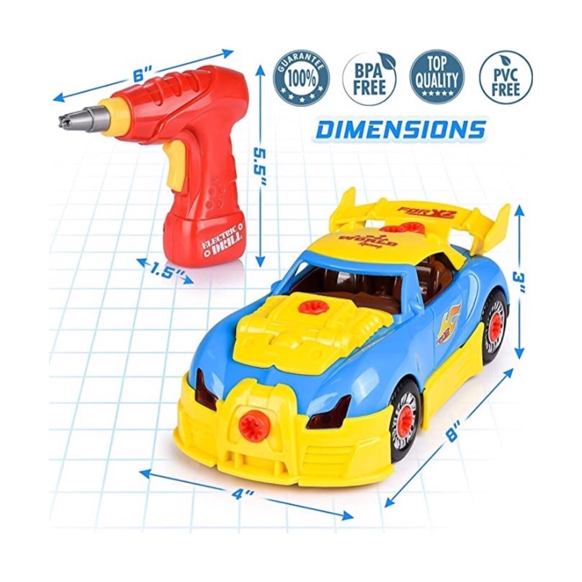 Carro desmontable con taladro eléctrico luz y sonido 2en1