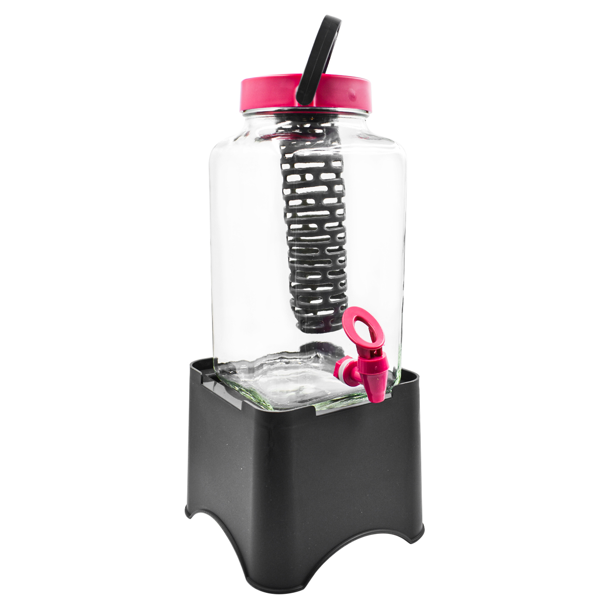 Top Choice 1733-71 Vitrolero Dispensador Jarra de Vidrio con Infusor y base cuadrado plástico Rosa Fucsia 3L